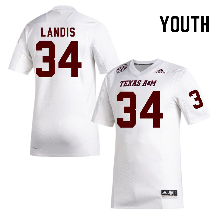 Youth #34 Preston Landis Texas A&M Aggies College Football Jerseys Stitched Sale-White - Click Image to Close